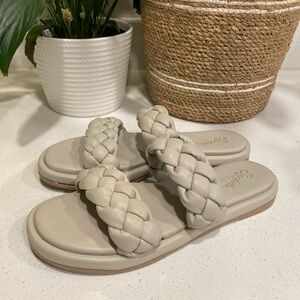 Anthropologie Seychelles Golden Coast Braided Puffy Slide Sandal Taupe Size 8.5